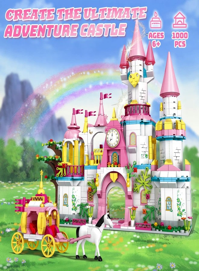 VINTOP Castle STEM Building Toys for Girls Ages 6 7 8 9 10 11 12 Years Old, VINTOP Building Sets for Girl Boys, 1000PCS Pink Princess Castle Carriage Playsets Creative Building Blocks Xmas Toy Gifts for Kids - Image 2